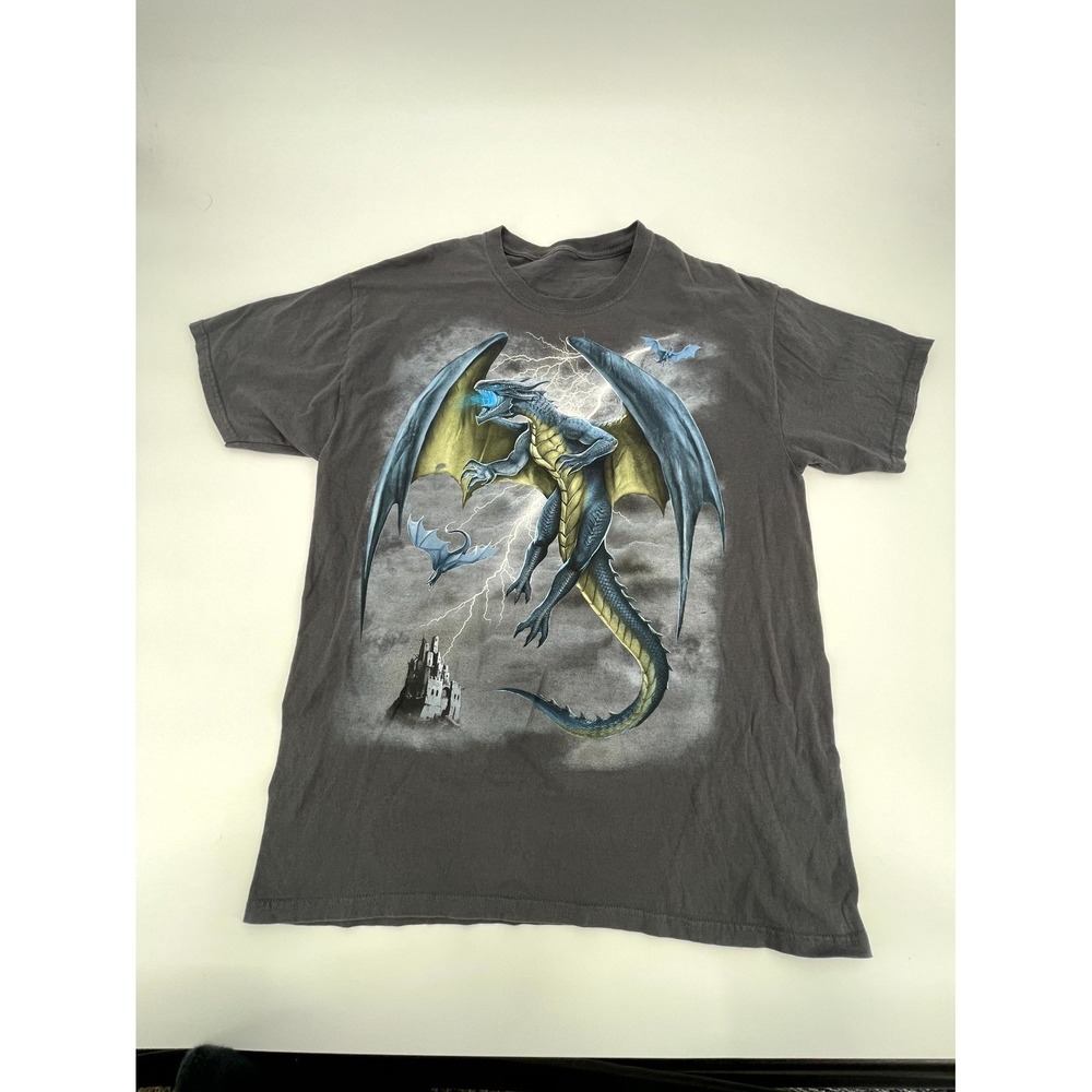 Vintage 90s Spiral Grunge‎ Dragon Gothic Faded Mens Large Gray Graphic Crew Neck